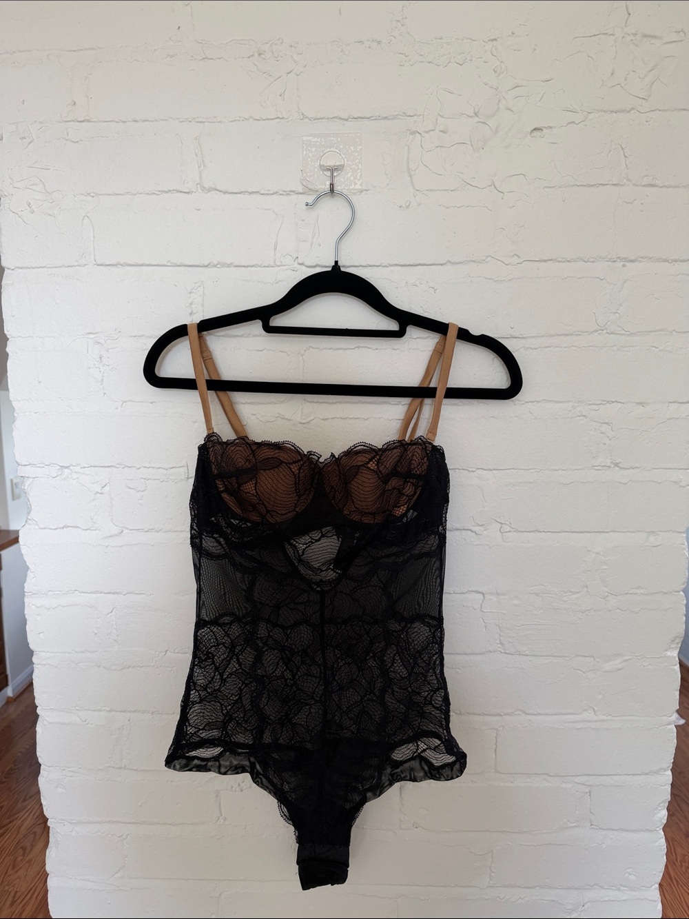 La Perla Sheer Black Lace Bodysuit with Nude Cups - Women's Intimates